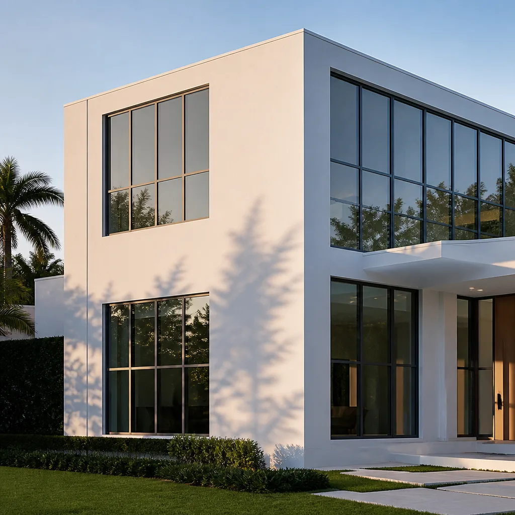 Modern residential home with professional architectural black window installation